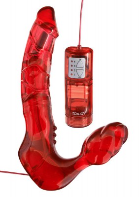 Безремневой вагинальный страпон с вибратором Bend Over Boyfriend Red - 21 см., производитель: Toy Joy