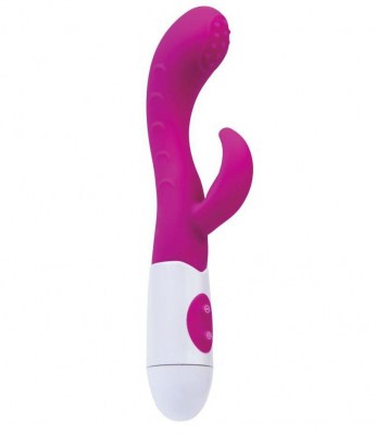 Ярко-розовый вибратор Nessy с клиторальным стимулятором - 20 см., производитель: A-toys