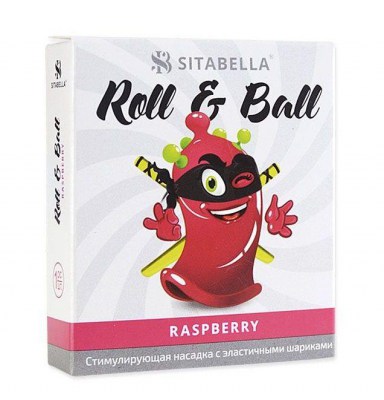 Стимулирующий презерватив-насадка Roll & Ball Raspberry