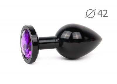 Коническая черная анальная втулка с кристаллом фиолетового - 9,3 см.
