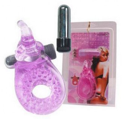 Фиолетовое эрекционное кольцо с вибрацией и коготком для стимуляции клитора, производитель: Sextoy