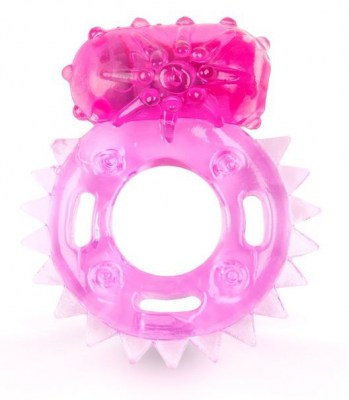 Розовое эрекционное кольцо c шипиками по кругу и вибропулей