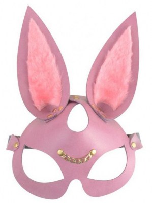 Розовая кожаная маска "Зайка" с длинными ушками