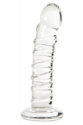 Фаллос со спиралевидным рельефом из прозрачного стекла - 14 см., производитель: Sexus