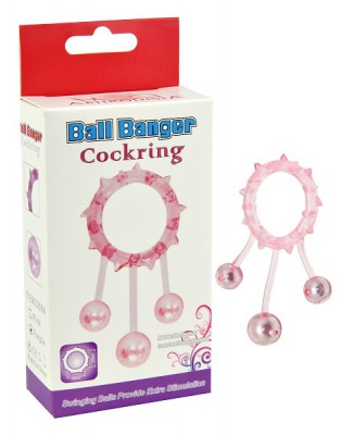 Розовое эрекционное кольцо  Ball Banger Cock Ring с 3 утяжеляющими шариками