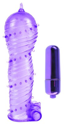 Фиолетовая вибронасадка Textured Sleeve & Bullet - 14 см.