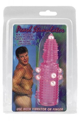 Розовая эластичная насадка на пенис с жемчужинами, точками и шипами Pearl Stimulator - 11,5 см., производитель: Tonga