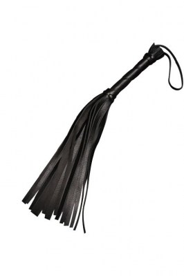 Плеть гладкая (флогер) черная из кожи с жесткой рукоятью общей длиной 40 см