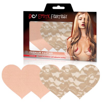 Набор из телесных кружевных и сатиновых пэстисов-сердец Nude Ambition, производитель: Erotic Fantasy