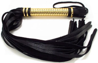 Чёрная кожаная плетка с золотистой рукоятью - 50 см., производитель: БДСМ Арсенал