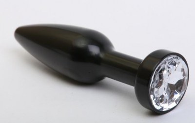 Анальная пробка брутально черного цвета с ярким кристаллом