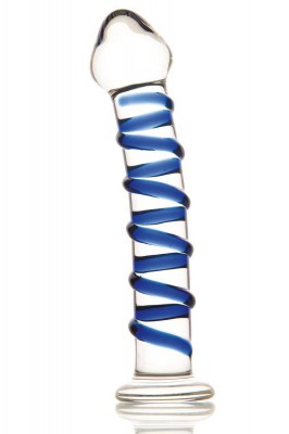 Фаллоимитатор из стекла с синей спиралью - 18 см., производитель: Sexus