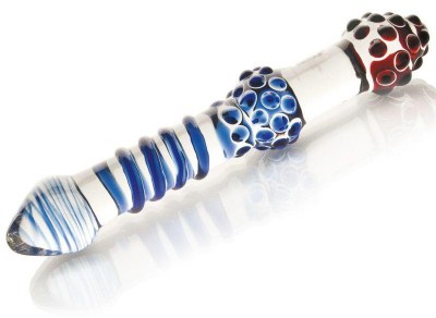 Двусторонний стеклянный фаллос с синей спиралью - 21 см., производитель: Sexus