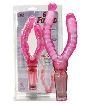 Розовый вагинально-анальный вибромассажёр Get Forked - 16,5 см., производитель: Tonga
