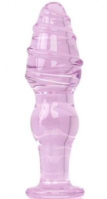 Розовая анальная втулка из стекла со спиралью на поверхности - 12,5 см., производитель: Sexus