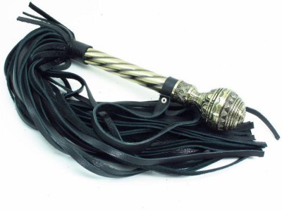 Чёрная многохвостая плеть с кованой рукоятью - 40 см., производитель: БДСМ Арсенал