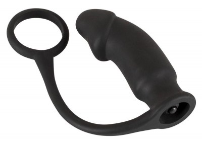 Чёрное эрекционное кольцо на пенис и мошонку с анальной вибровтулкой для усиления ощущений, производитель: Orion