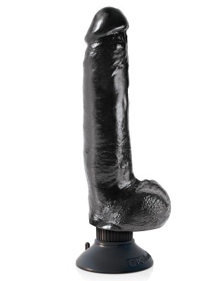 Чёрный виброфаллос со съемной присоской 9  Vibrating Cock with Balls - 22,9 см., производитель: Pipedream