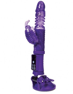 Фиолетовый вибратор с ротацией бусин, клиторальным стимулятором и надёжной присоской, производитель: A-toys