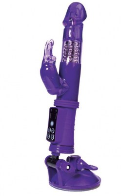 Фиолетовый вибратор с вращением бусин, клиторальным зайчиком и надёжной присоской, производитель: A-toys
