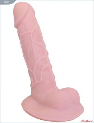 Телесный фаллоимитатор Macho на присоске с мошонкой - 18 см., производитель: Eroticon