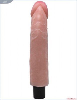 Телесный вибратор с бороздками и шишечками на стволе - 23 см., производитель: Eroticon