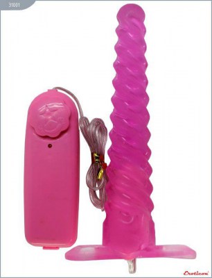 Розовый спиралевидный анальный конус с вибратором - 16 см., производитель: Eroticon