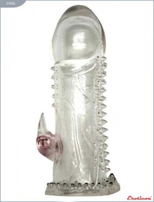 Прозрачная закрытая насадка с виброкоготком - 13 см., производитель: Eroticon