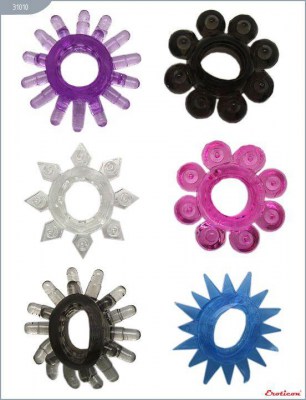 Набор из 6 эрекционных колец различной формы и цвета, производитель: Eroticon