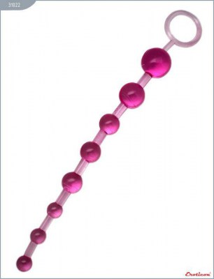 Розовая анальная цепочка с ручкой - 30 см., производитель: Eroticon