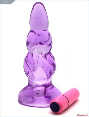 Фиолетовая анальная вибропробка - 9 см., производитель: Eroticon