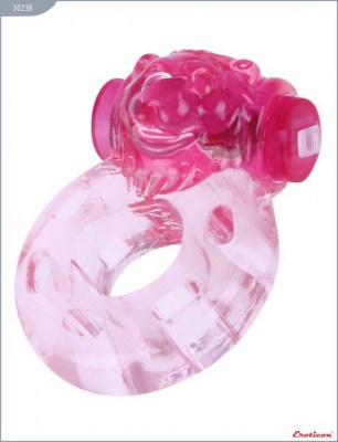 Розовое эрекционное кольцо «Медвежонок» с мини-вибратором, производитель: Eroticon