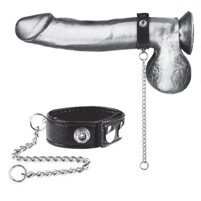Утяжка на пенис с поводком Snap Cock Ring With 12  Leash, производитель: BlueLine