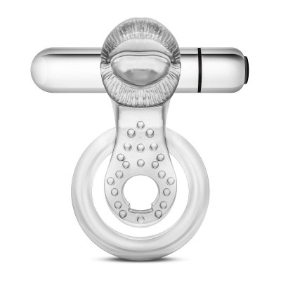 Прозрачное эрекционное кольцо с подхватом, вибропулей и язычком 10 Function Vibrating Tongue Ring, производитель: Blush Novelties