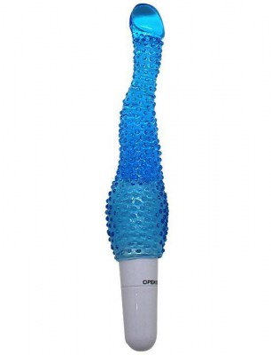 Синий гелевый анальный вибратор с пупырышками - 22 см., производитель: Eroticon