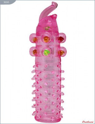 Розовая гелевая насадка с бусинками - 15 см., производитель: Eroticon