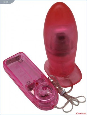 Розовая вибропробка с выносным пультом - 12 см., производитель: Eroticon