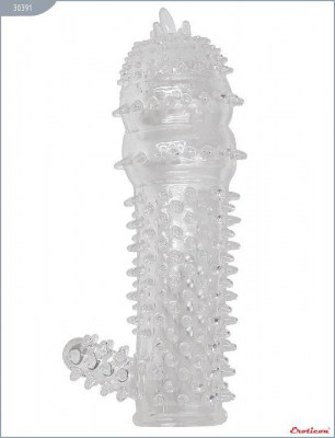 Прозрачная шипастая насадка с язычком - 14,2 см., производитель: Eroticon
