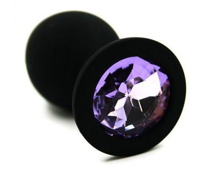 Чёрная силиконовая анальная пробка с светло-фиолетовым кристаллом - 7 см., производитель: Kanikule