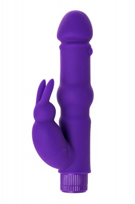Фиолетовый вибратор с утолщением посередине и клиторальным зайчиком - 18 см., производитель: A-toys