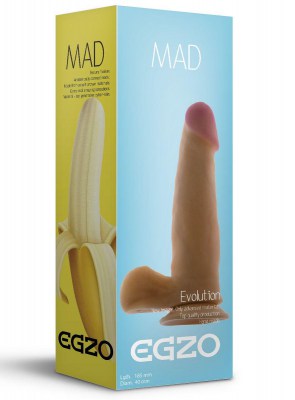 Телесный фаллоимитатор Mad Banana с мошонкой и подошвой-присоской - 18,5 см., производитель: EGZO