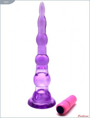 Фиолетовый анальный конус с вибропулькой - 17 см., производитель: Eroticon