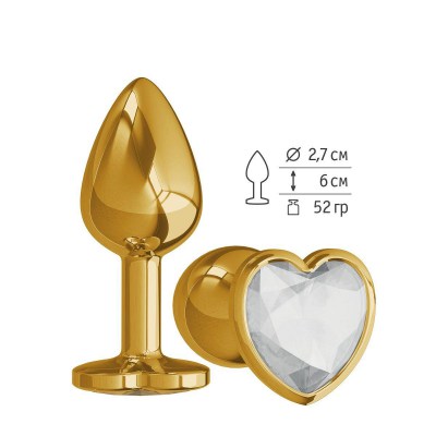 Золотистая анальная втулка с кристаллом-сердцем - 7 см., производитель: Сумерки богов