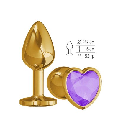 Золотистая анальная втулка с кристаллом-сердцем - 7 см., производитель: Сумерки богов