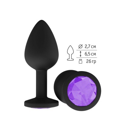 Чёрная анальная втулка с фиолетовым кристаллом - 7,3 см., производитель: Сумерки богов