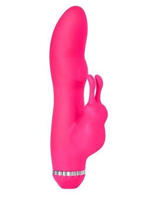 Розовый вибратор с клиторальным стимулятором PURRFECT SILICONE DELUXE RABBIT - 19 см., производитель: Dream Toys