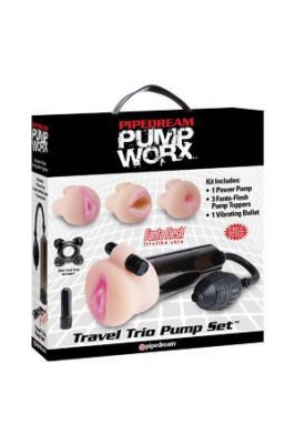 Набор PUMP WORX: помпа мужская с вибрацией в комплекте с тремя реалистичными насадками
