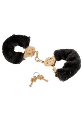 Наручники Deluxe Furry Cuffs с мехом черные с золотом