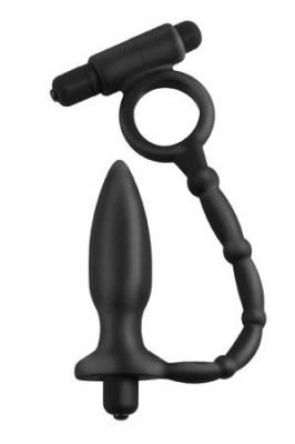 Анальная пробка ASS-KICKER WITH COCKRING с кольцом на пенис с вибрацией черная