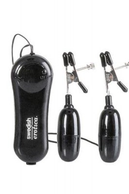 Зажимы на соски Vibrating Nipple Clamps с вибрирующими подвесками черные